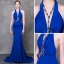 Sexy Royal Blue Evening Dresses  2018 Trumpet / Mermaid Halter Strapless Sleeveless Beading Rhinestone Sash Court Train Backless Formal Dresses