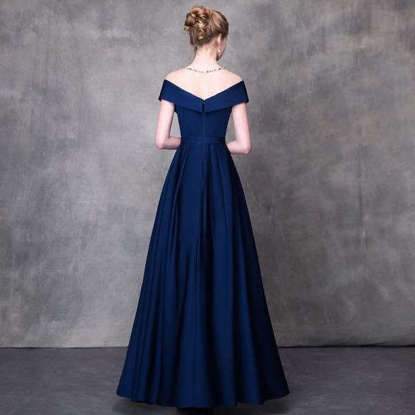 Modern / Fashion Navy Blue Pierced Evening Dresses 2018 A-Line / Princess Beading Rhinestone Scoop Neck Short Sleeve Sash Floor-Length / Long Ruffle Backless Formal Dresses