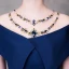 Modern / Fashion Navy Blue Pierced Evening Dresses  2018 A-Line / Princess Beading Rhinestone Scoop Neck Short Sleeve Sash Floor-Length / Long Ruffle Backless Formal Dresses