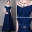 Modern / Fashion Navy Blue Pierced Evening Dresses  2018 A-Line / Princess Beading Rhinestone Scoop Neck Short Sleeve Sash Floor-Length / Long Ruffle Backless Formal Dresses
