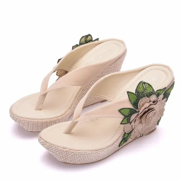 Bohême Blanche Plage Brodé Sandales Femme 2023 9 cm Talons Aiguilles Peep Toes / Bout Ouvert Sandales Talons Hauts