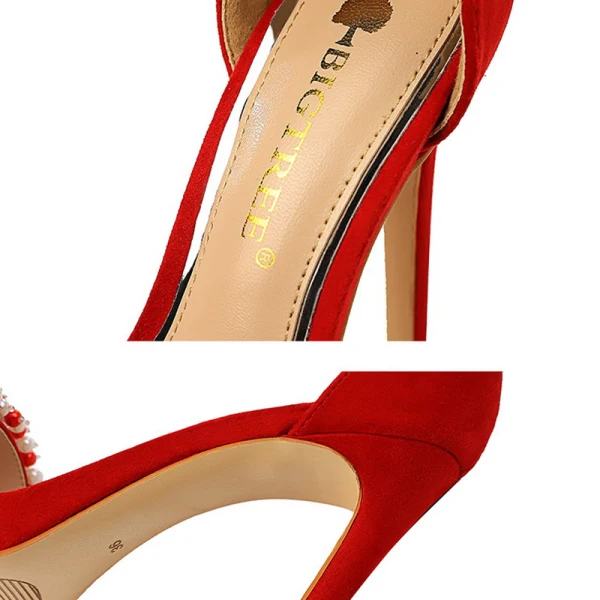 Sexy Blozen Roze Avond Parel Rhinestone Sandalen Dames 2022 Enkelband 11 cm Naaldhakken / Stiletto Peep Toe Sandalen Hoge Hakken