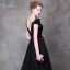 Chic / Belle Noire Robe De Soirée 2018 Princesse Perlage Faux Diamant Encolure Carrée Mancherons Chapel Train Volants Dos Nu Robe De Ceremonie