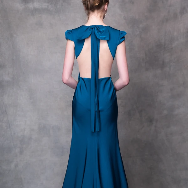 Modern / Fashion Ink Blue Evening Dresses 2018 Trumpet / Mermaid V-Neck Cap Sleeves Split Front Court Train Backless Formal Dresses