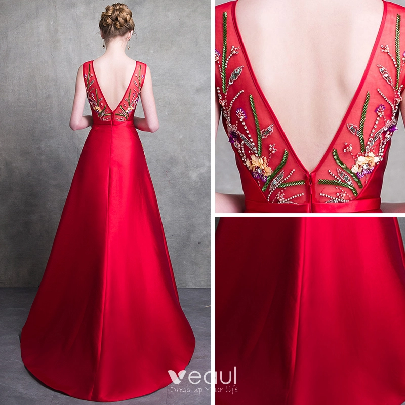 knee length dresses for ladies A-Line Prom Dresses Open Back Dress Formal Sweep / Brush Train Sleevel main image 1