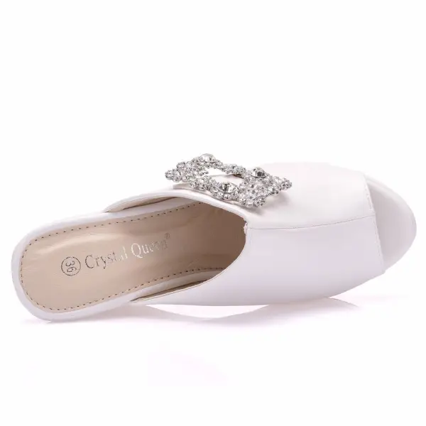Roman White Rhinestone Street Wear Womens Sandals 2025 10 cm Wedges Open / Peep Toe Sandals