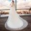 High Low Summer White Beach Wedding Dresses 2018 A-Line / Princess Off-The-Shoulder Short Sleeve Backless Appliques Lace Sequins Beading Ruffle Asymmetrical