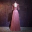 Charming Grey Evening Dresses  2018 A-Line / Princess High Neck 1/2 Sleeves Appliques Flower Embroidered Floor-Length / Long Ruffle Backless Formal Dresses