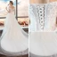 High Low Summer White Beach Wedding Dresses 2018 A-Line / Princess Off-The-Shoulder Short Sleeve Backless Appliques Lace Sequins Beading Ruffle Asymmetrical