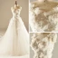 Chic / Beautiful Hall Wedding Dresses 2017 Sequins Beading Pearl Lace Appliques Flower Backless Sleeveless Scoop Neck Cathedral Train White Ball Gown US 14 / UK 18 US 16 / UK 20