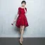 Chic / Beautiful Graduation Dresses 2017 Lace Scoop Neck 1/2 Sleeves Short Red A-Line / Princess