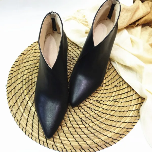 Simple Beige Désinvolte Bottes Femme 2019 Cuir 7 cm Talons Aiguilles À Bout Pointu Bottes