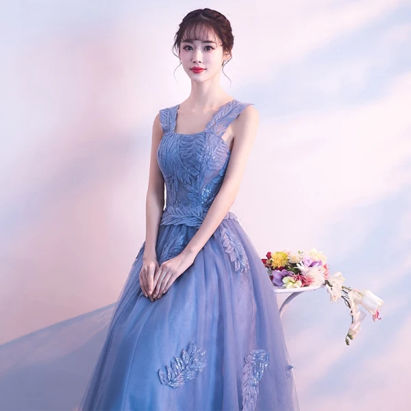 Chic / Beautiful Sky Blue Evening Dresses 2018 A-Line / Princess Appliques Shoulders Backless Sleeveless Floor-Length / Long Formal Dresses