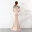 Élégant Champagne Robe De Soirée 2019 Trompette / Sirène Encolure Dégagée Perlage Perle Faux Diamant Sans Manches Longue Robe De Ceremonie