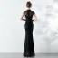 Classy Burgundy Evening Dresses  2019 Trumpet / Mermaid Scoop Neck Beading Tassel Sequins Short Sleeve Floor-Length / Long Formal Dresses