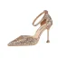 Charming Rose Gold Evening Party Womens Shoes 2020 Ankle Strap Sequins 9 cm Stiletto Heels Pointed Toe High Heels