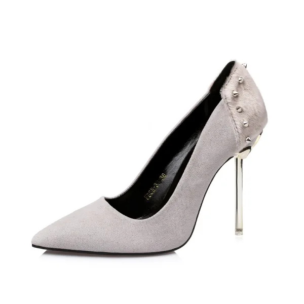 Stilig Brun Casual Pumps 2019 Mocka Nit 10 cm Stilettklackar Spetsiga Pumps