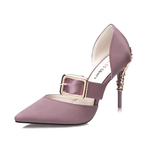Simple Rouge Désinvolte Chaussures Femmes 2019 Boucle 10 cm Talons Aiguilles À Bout Pointu Talons Hauts