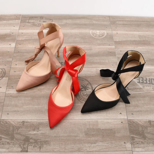 Schlicht Schwarz Abend Hochhackige 2020 Satin 10 cm Stilettos Spitzschuh Damenschuhe