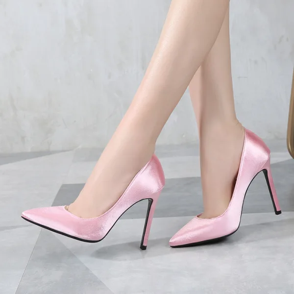 Enkla Röd Kontors Pumps 2020 Satin 11 cm Stilettklackar Spetsiga Pumps