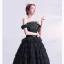 Classy Black Cascading Ruffles Prom Dresses 2020 Ball Gown Ruffle Off-The-Shoulder Rhinestone Lace Flower Sleeveless Backless Floor-Length / Long Formal Dresses