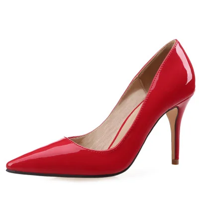 Simple Rouge Bureau OL Escarpins 2020 Cuir Verni 9 cm Talons Aiguilles À Bout Pointu Escarpins