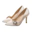 Elegancka Kość Słoniowa Buty Ślubne 2020 Satyna Perła Rhinestone Kokarda 9 cm Szpilki Szpiczaste Ślub Czółenka