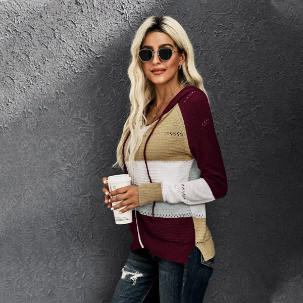 Fashion Fall Winter Burgundy Multi-Colors Stripe Street Wear Hooded Sweatshirts 2021 Long Sleeve Loose Women Tops