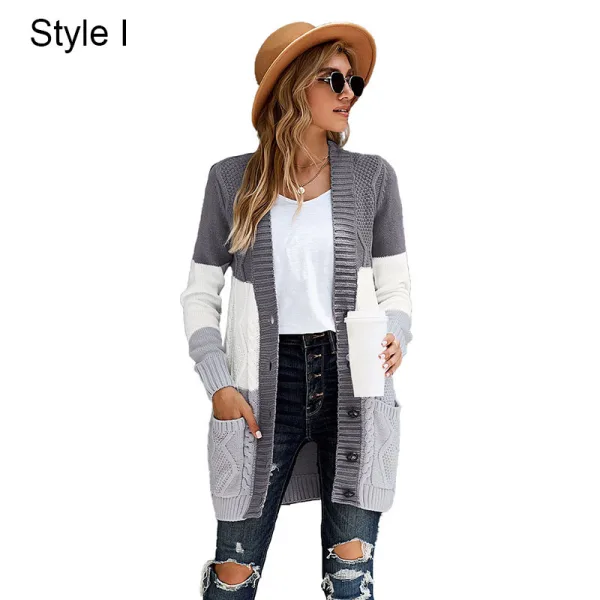 Tomber Hiver Vêtement de rue Gris Tricot Ample Manteaux & Vestes 2021 Manches Longues Femme Hauts