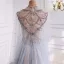 Luxury / Gorgeous High-end Grey Beading Sequins Rhinestone Evening Dresses 2021 A-Line / Princess Scoop Neck Short Sleeve Evening Party Sweep Train Formal Dresses