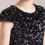 Chic / Belle Bleu Marine Paillettes Robe Ceremonie Fille 2022 Princesse Encolure Dégagée 1/2 Manches Noeud Longue Robe Ceremonie Fille