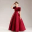 Elegant Black Suede Satin Birthday Flower Girl Dresses 2022 Ball Gown Scoop Neck Short Sleeve Sash Floor-Length / Long Flower Girl Dresses