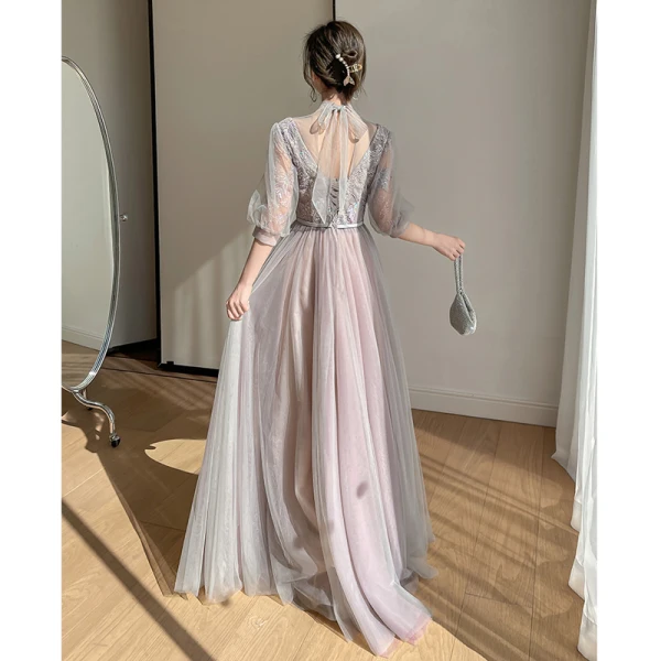 Chic / Belle Rougissant Rose Robe Demoiselle D'honneur 2022 Princesse Encolure Dégagée Paillettes Gonflée Manches Courtes Dos Nu Longue Robe Demoiselle D'honneur