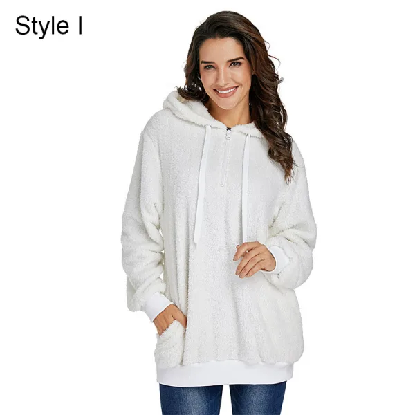 Fashion Fall Winter Street Wear Grey Plush Sweatshirts 2021 Loose V-Neck Long Sleeve Women Tops