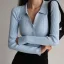 Sexy Sky Blue Fall Winter Street Wear Knitting Tight  Sweaters 2021 V-Neck Lapel  Long Sleeve Women Tops