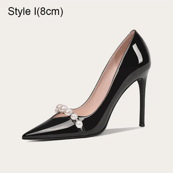 Mode Nude Abend Perle Pumps 2021 Leder 10 cm Stilettos Hochhackige Spitzschuh Pumps