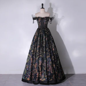 Bling Bling Multi Couleurs Paillettes Noire Robe De Bal 2024 Princesse De L Épaule Sans Manches Dos Nu Longue Promo Robe De Ceremonie