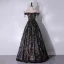 Bling Bling Multi-Colors Sequins Black Prom Dresses 2024 A-Line / Princess Off-The-Shoulder Sleeveless Backless Floor-Length / Long Prom Formal Dresses