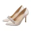 Mode Ivoire Faux Diamant Chaussure De Mariée 2020 Satin 9 cm Talons Aiguilles À Bout Pointu Mariage Escarpins