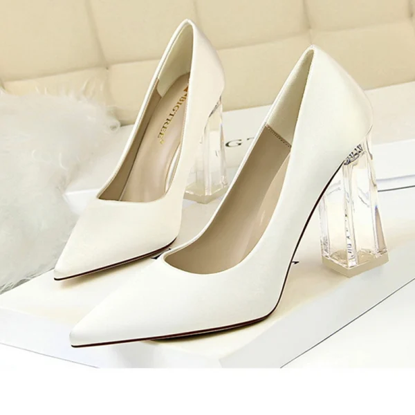 Chic / Beautiful Red Casual Satin Pumps 2020 10 cm Crystal Thick Heels Pointed Toe Pumps