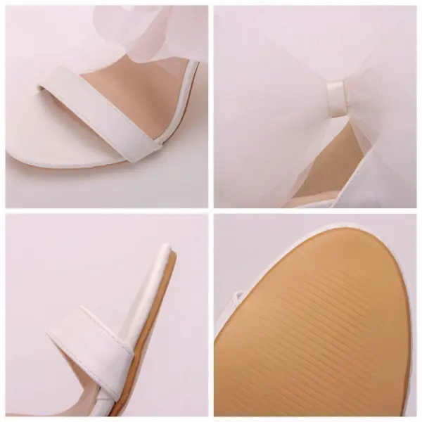 Abordable Blanche Chaussure De Mariée 2020 Noeud Bride Cheville 11 cm Talons Aiguilles Peep Toes / Bout Ouvert Mariage Talons