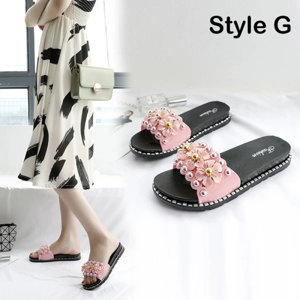 Abordable Rougissant Rose Désinvolte Plage Pantoufle & Tongs 2020 Fleur Perle Paillettes Peep Toes / Bout Ouvert Plate Chaussures Femmes