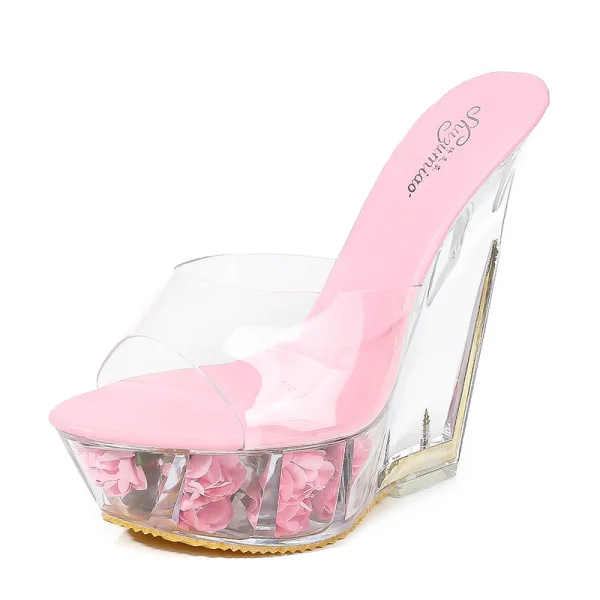 Transparent Yellow Rave Club Womens Sandals 2020 15 cm Wedges Open / Peep Toe Sandals