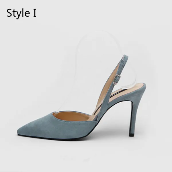 Schlicht Beige Büro OL Slingpumps Sandalen Damen 2020 Wildleder 8 cm Stilettos Spitzschuh Sandaletten