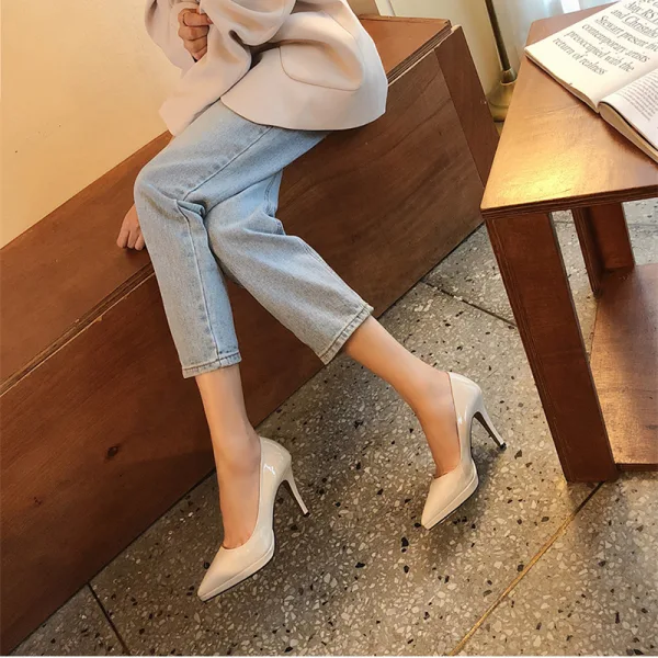 Schlicht Beige Büro OL Pumps 2020 Lackleder 12 cm Stilettos Spitzschuh Pumps