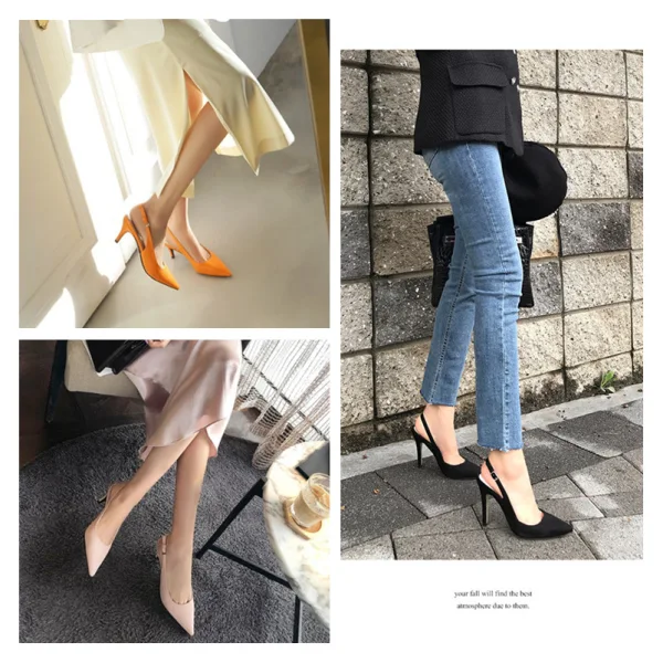 Simple Orange Désinvolte Été Slingbacks Sandales Femme 2020 Daim 10 cm Talons Aiguilles À Bout Pointu Sandales