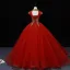 Élégant Rouge Robe De Bal 2022 Robe Boule V-Cou Perlage Perle Paillettes Mancherons Dos Nu Longue Robe De Ceremonie