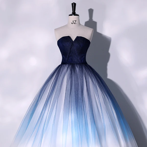 Elegant Gradient-Color Ocean Blue Prom Dresses 2022 Ball Gown Strapless Sleeveless Backless Floor-Length / Long Formal Dresses