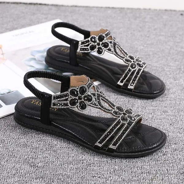 Bohemen Zilveren Zomer Straatkleding Rhinestone Pantoffel & Slippers 2020 Peep Toe Platte Damesschoenen
