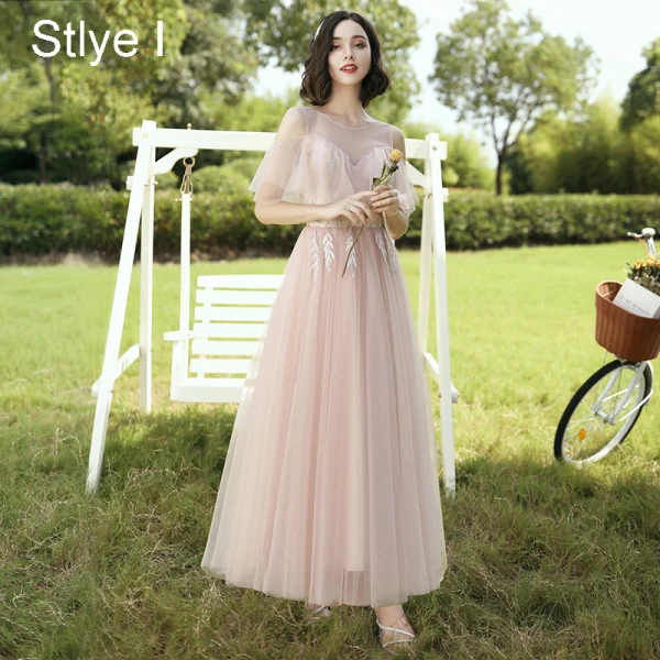 Modest / Simple Sage Green Embroidered Bridesmaid Dresses 2021 A-Line / Princess V-Neck Short Sleeve Backless Floor-Length / Long Wedding Party Dresses